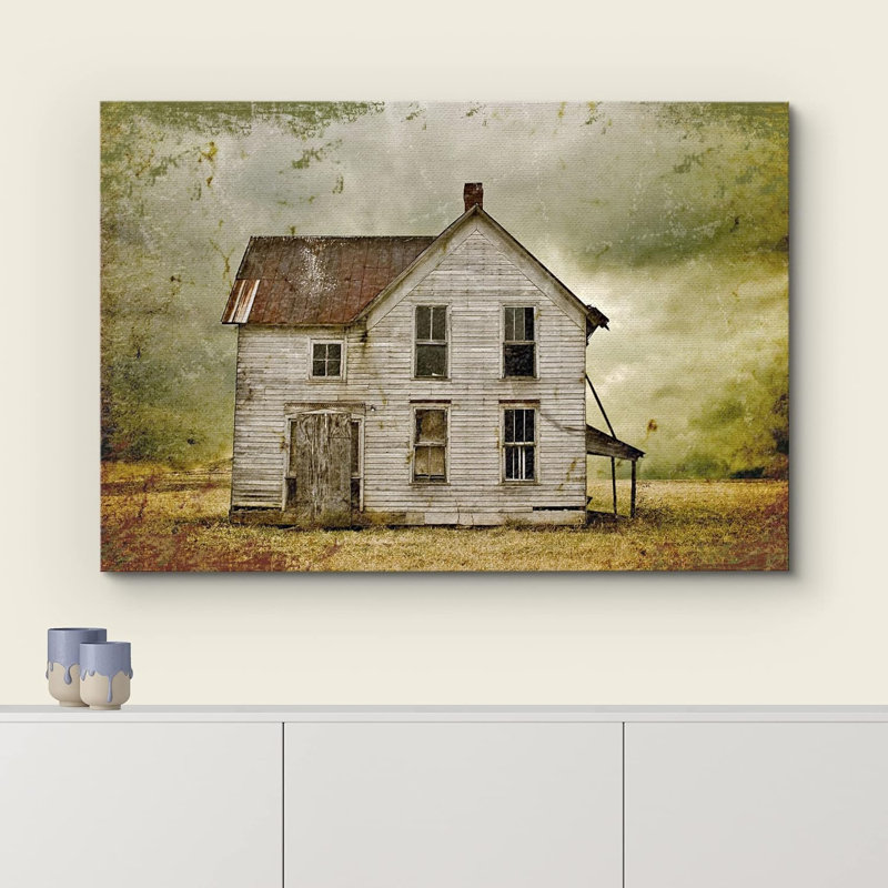 " Dilapidated Grunge Farmhouse In Field ", 12'' H x 18'' W, Wrapped Canvas