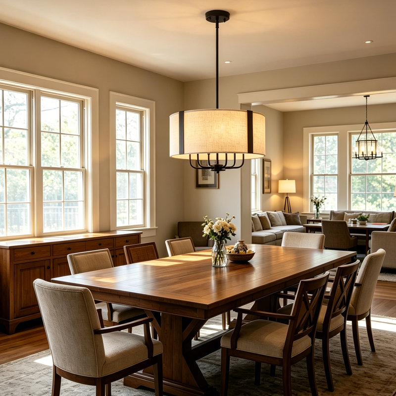 6-Light 20 Inch Farmhouse Dimmable Drum Chandelier Light Fixture With Fabric Shade For Dining Room Kitchen Living Room