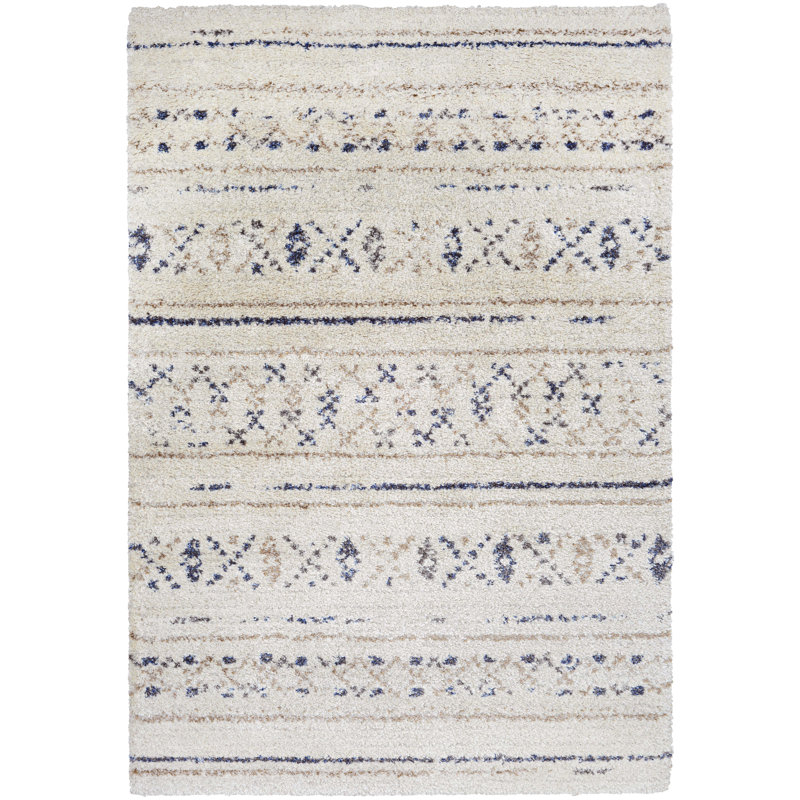 Tapis géométrique ivoire / bleu marine / taupe Becton, Rectangle 3 pi 11 po x 5 pi 6 po