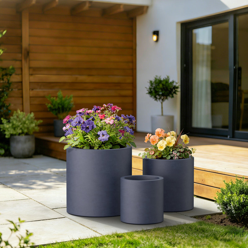 Centonze 3-Piece Pot Planter Set, Charcoal Gray