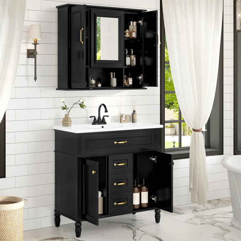 Armoire à pharmacie 36 po, armoire de rangement murale pour salle de bain, armoire murale moderne avec miroir, armoire à miroir avec 3 portes (meuble-lavabo non inclus)