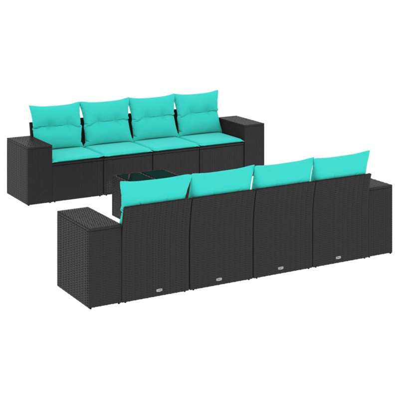  Ensemble de canapé de patio 9 pièces avec coussins en rotin de polyester noir