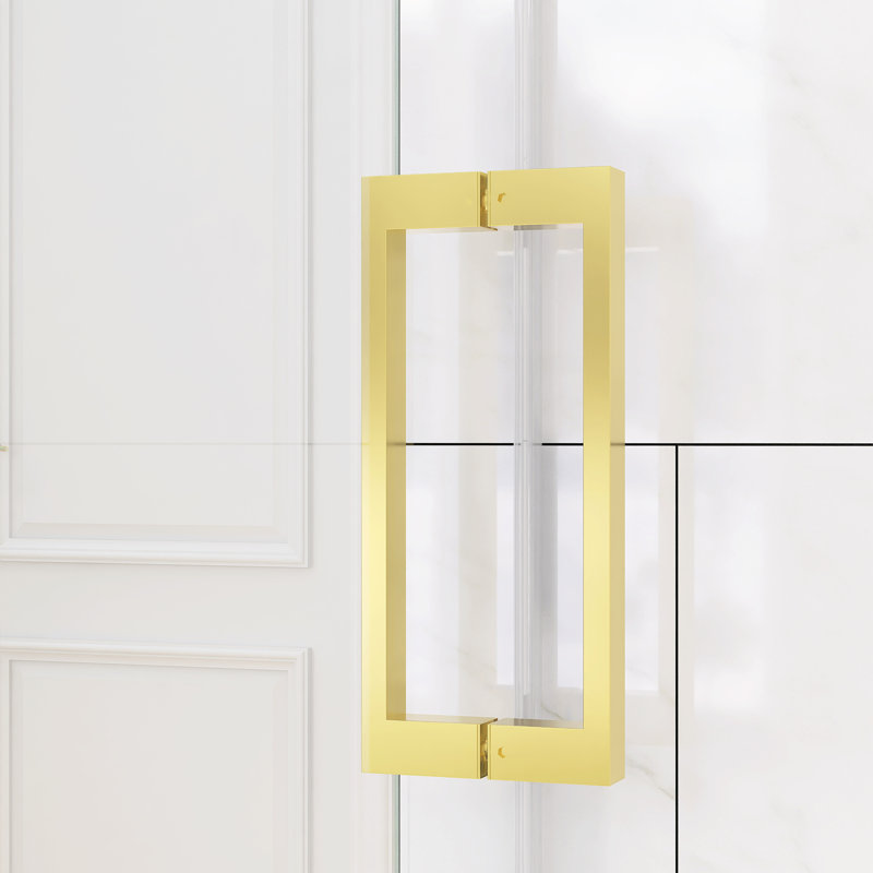 60" W X 76" H Frameless Soft-Closing Single Sliding Shower Door, 1/4" (6Mm) Tempered Glass With Explosion-Proof Coating, Gold