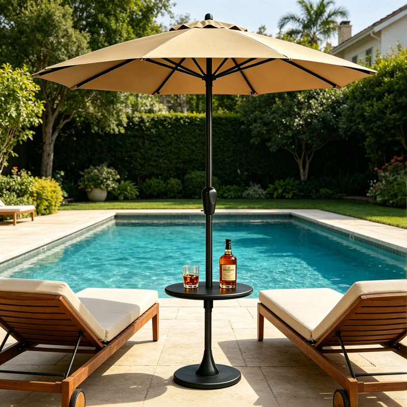 Table de parasol réglable pour l'extérieur avec parasol Paito et base en noir