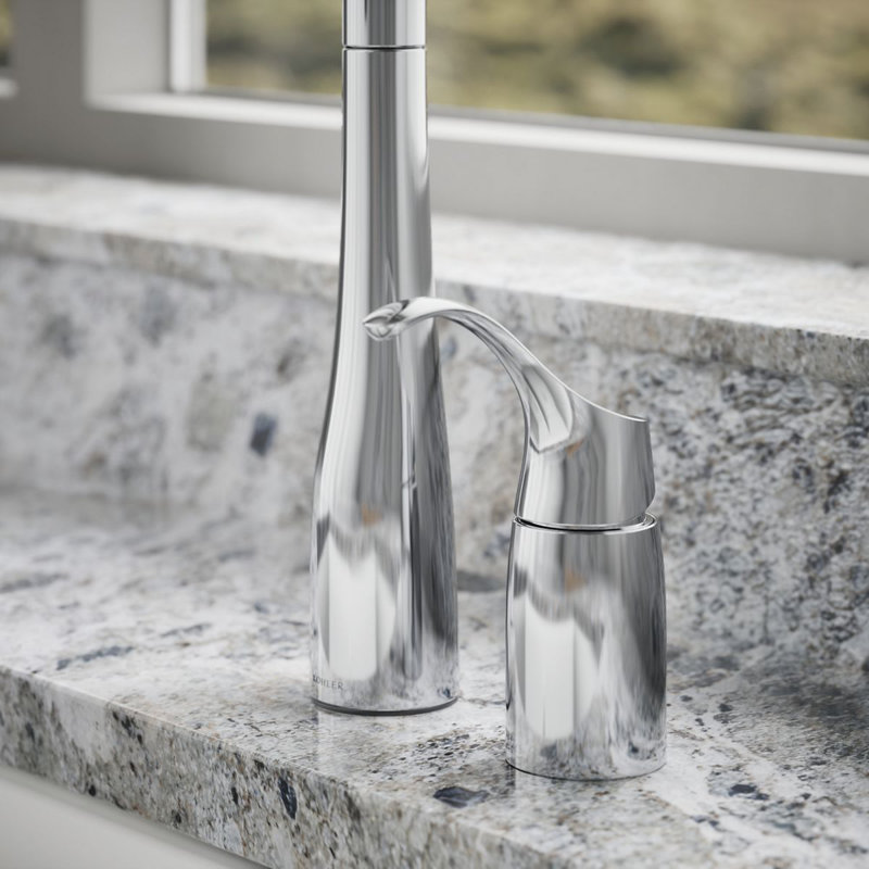 Simplice Pull Down Kitchen Sink Faucet with Three-Function Sprayhead, Two-Hole Installation, Polished Chrome