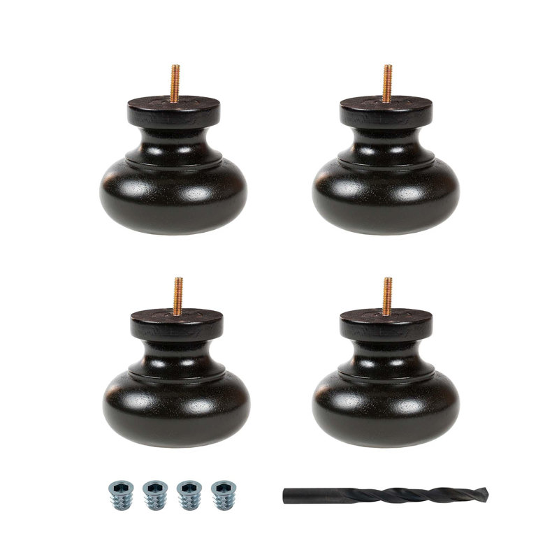 4in H x 4-7/8in Diameter Stained Espresso Solid Hardwood Bun Foot Leg Pack of 4, Espresso