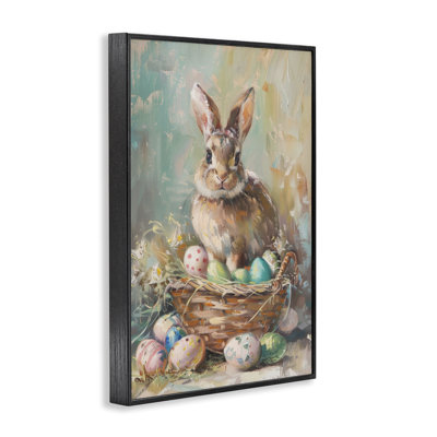 Spring Easter Bunny Basket Framed Giclee, design by LSR Design Studio