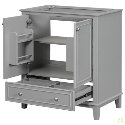 Meuble-lavabo 30 po sans lavabo, base seulement, armoire de salle de bain multifonctionnelle avec portes et tiroir, cadre solide et panneau de fibres à densité moyenne