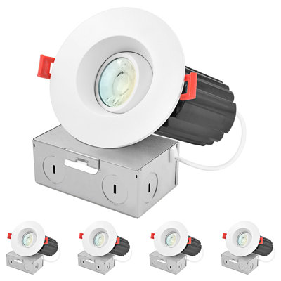 Luxrite 3 Inch Gimbal LED Recessed Light J-Box CRI90 12W 5CCT 2700K-5000K 900LM Dimmable Directional LED Downlight, IC Rated, Damp Rated, ETL 4 Pack