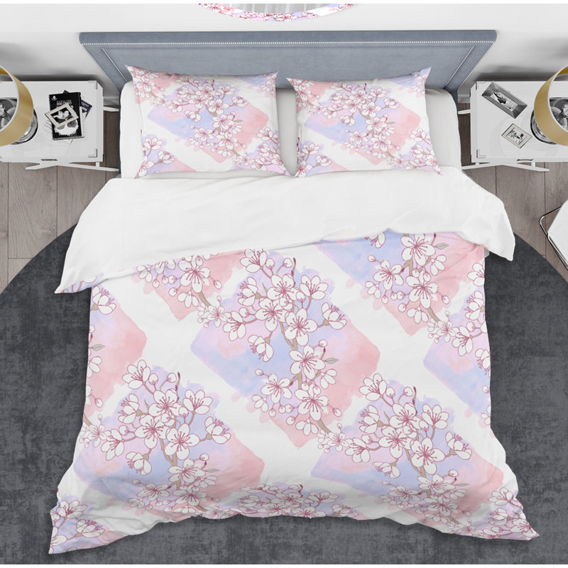 Motif de fleurs rétro rose I - ensemble de housse de couette abstrait rétro - microfibre de polyester