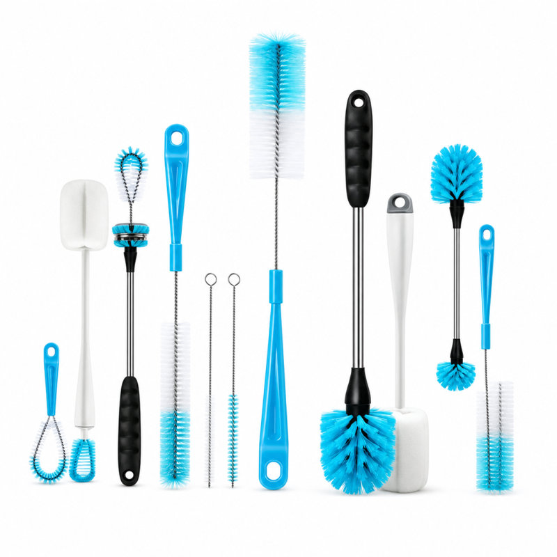Long Handle Bottle & Tube Cleaning Brush Set, Multipurpose Cup Cleaner For Narrow Neck Bottles, Beer, Wine, Decanters, Pipes, Lids, Sinks And Cap Covers