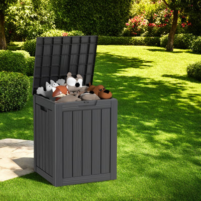 Coffre de terrasse extérieur de 28 gallons avec couvercle verrouillable, imperméable et résistant aux rayons UV, rangement polyvalent pour le patio, le jardin et la piscine