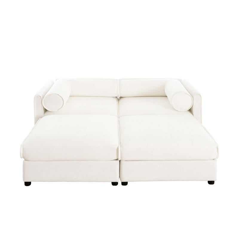 Canapé moderne à 2 places avec 2 repose-pieds, Blanc