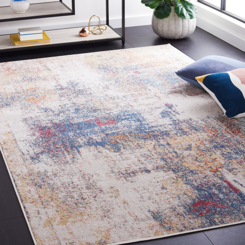 Tapis ivoire / bleu Phoenix Phoenix 502, Rectangle 5 pi 5 po x 7 pi 7 po