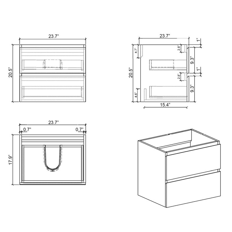 Meuble-lavabo de salle de bain 24 po, blanc avec lavabo noir, apparence élégante, espace de rangement généreux, fonctionnement silencieux et impeccable, meuble-lavabo mural - lavabo tendance, capacité accrue, performance