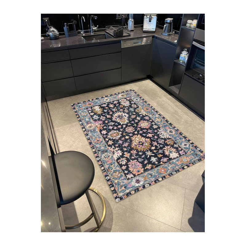 Gray Framed Floral Patterned Decorative And Woven Based Washable Carpet, Rectangle 5' x 9'11"