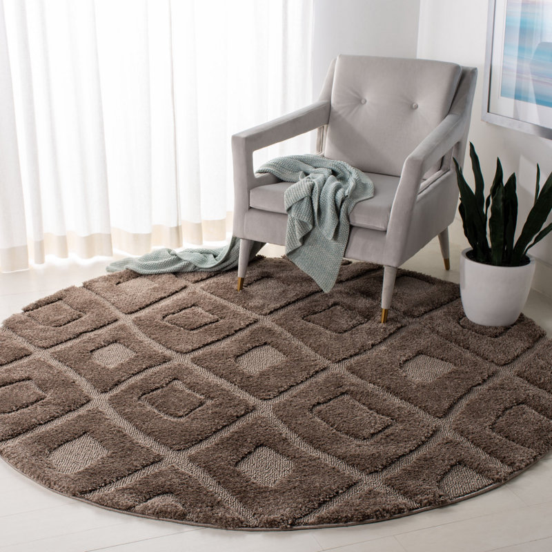 Ashburnham Olympia Shag Performance Geometric Rug, Round 6'7"