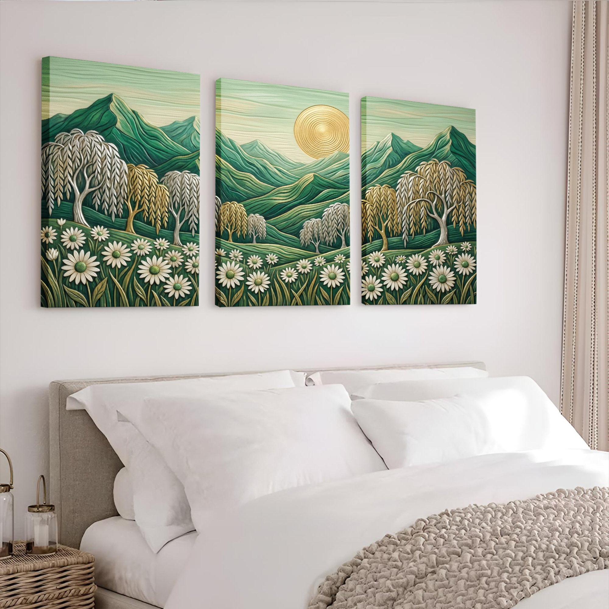 Winston Porter Mountain Landscape With Daisy Field And Willow Trees ...