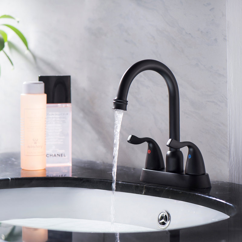 Robinet de salle de bain 4 pouces à 2 poignées avec drain escamotable et 2 conduites d'alimentation en eau, Noir mat
