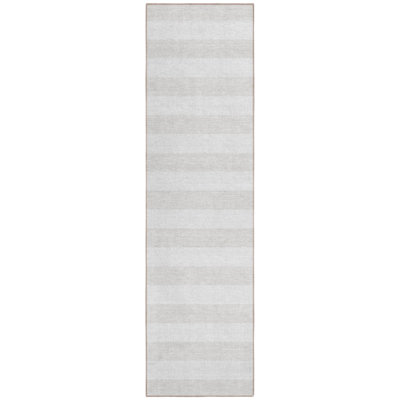 2' X 8' Ivory Striped Washable Indoor Outdoor Runner Rug