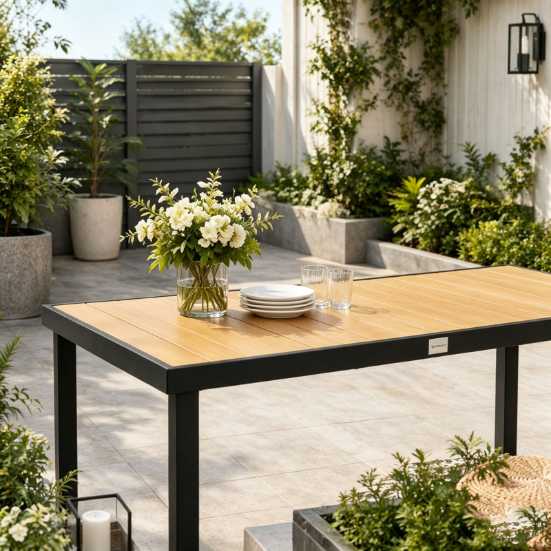 Table de salle à manger 75 "x 35" avec plateau en faux bois toutes saisons, Brun / Naturel