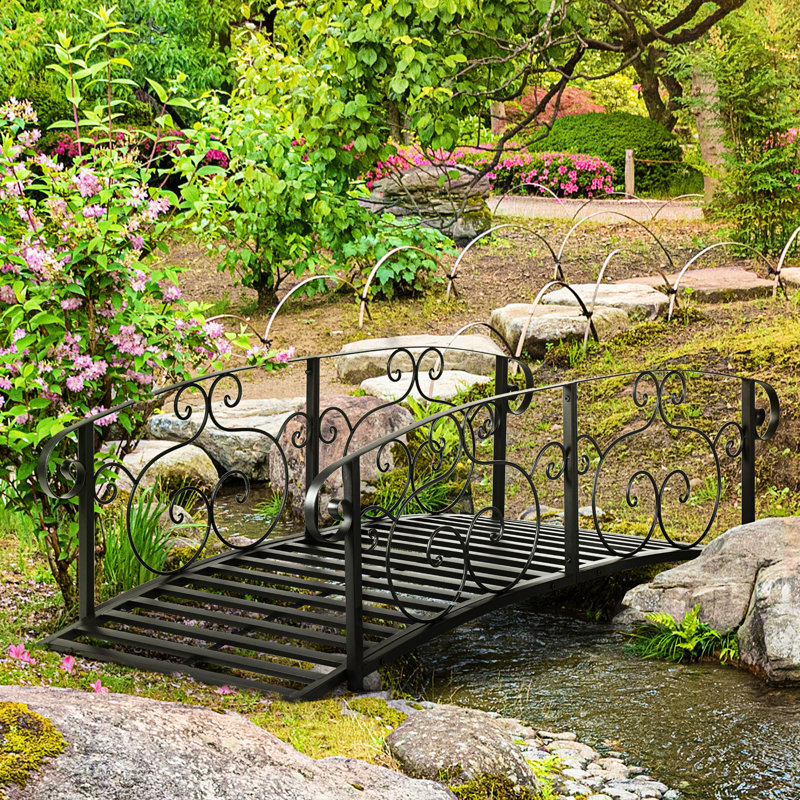 Pont en arche en métal pour l'allée de jardin - noir, avec motif charmant et caractéristiques robustes