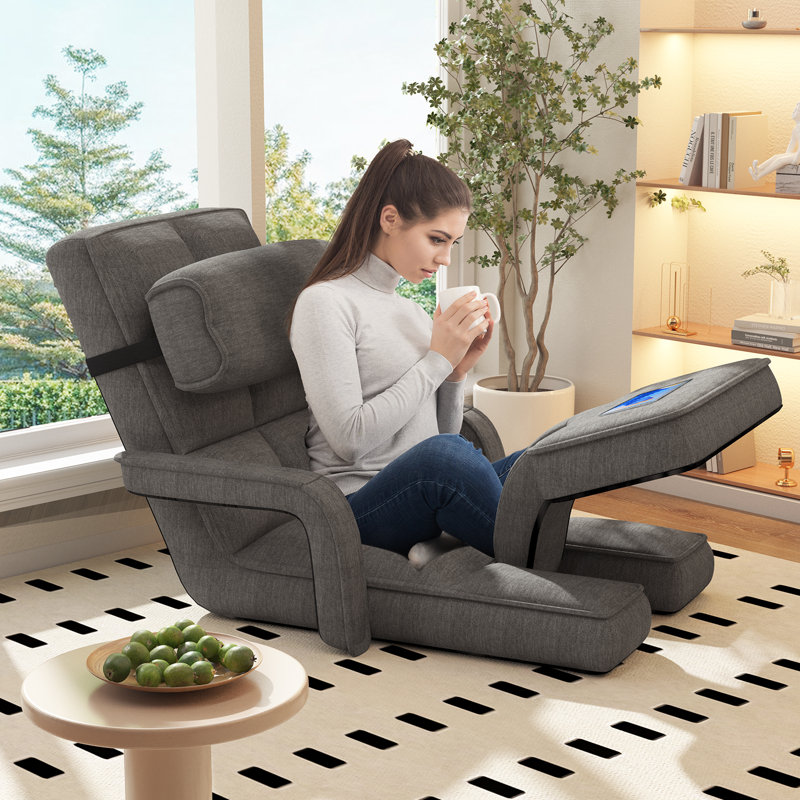 Floor Chair Adjustable Folding Lazy Accent Chairs Bed With Armrests, Dark Grey