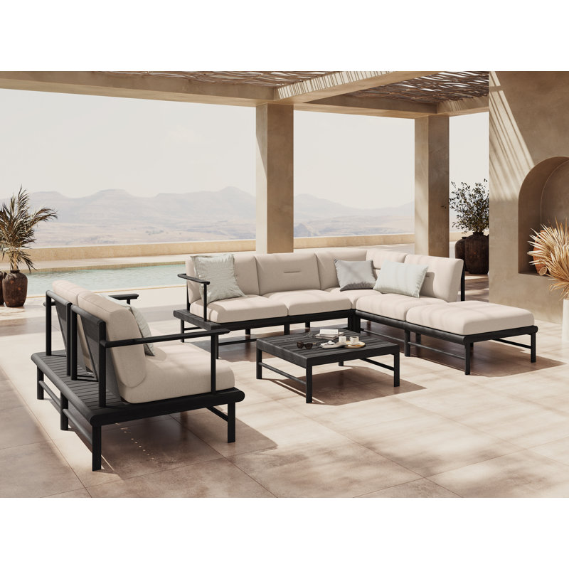 160cm Wide Ash Patio Sofa with Cushions, Light Beige