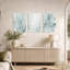 Ensemble de 3 toiles décoratives modernes à l'aquarelle représentant des feuilles bleues-919710898