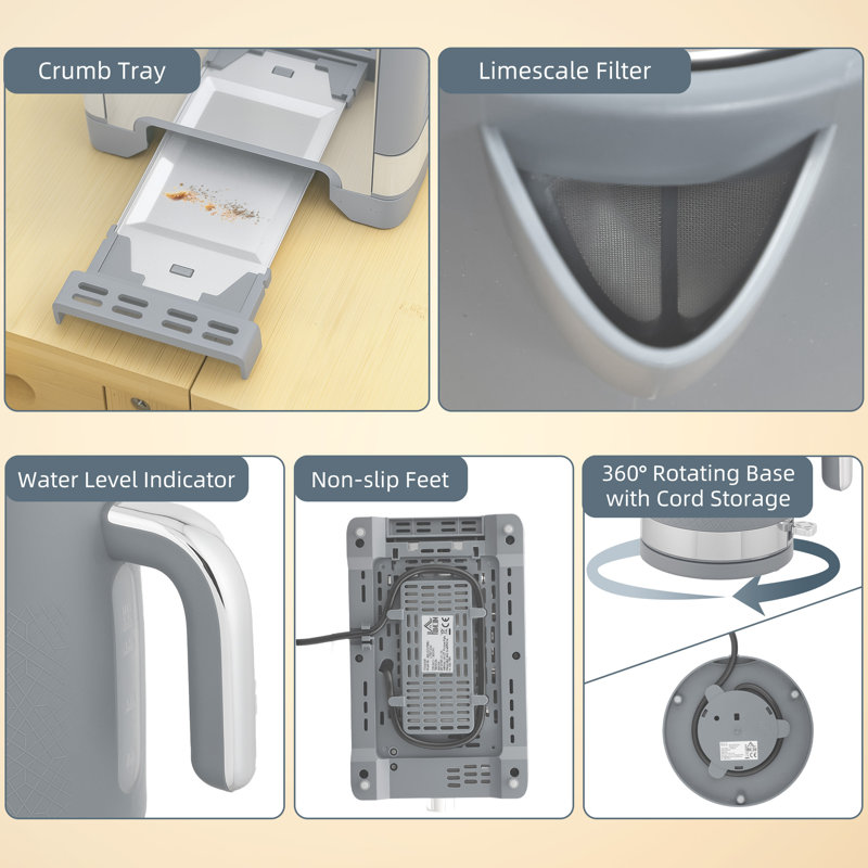 Kettle and Toaster Set, Grey/Silver