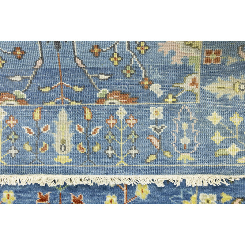 Tapis oriental bleu Oushak Chobi Mute 4X6, Rectangle 2 pi 11 po x 4 pi 11 po 