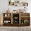 Armoire à café 60 po avec mini réfrigérateur intégré, buffet avec portes cannelées en forme d'ondes et tablettes réglables pour la cuisine, la salle à manger, chêne clair-120359276