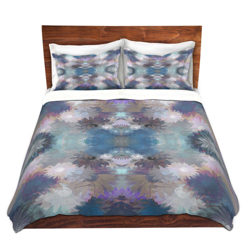 Ensemble de housse de couette en cascade rosé plum, 1 housse simple + 1 taie standard, Bleu, mauve et vert