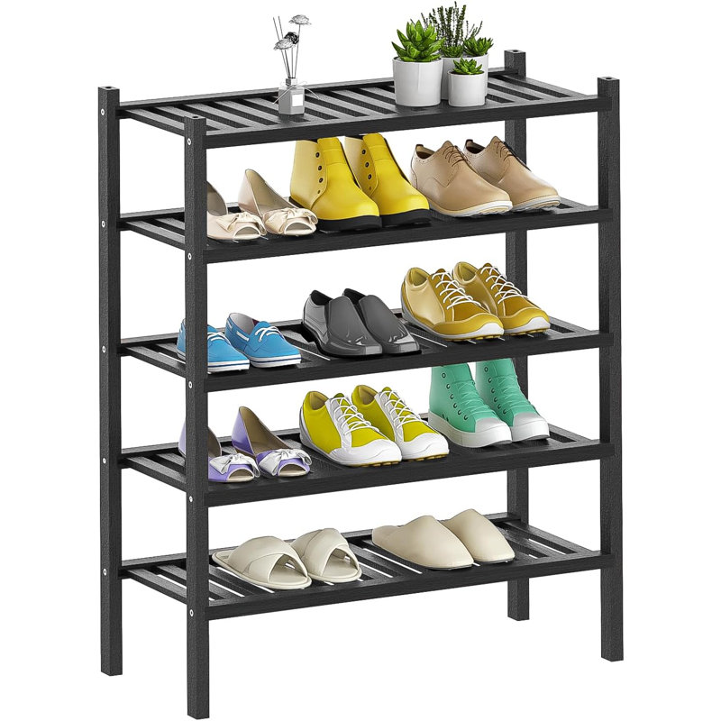 12 Pair Stackable Shoe Rack, Black