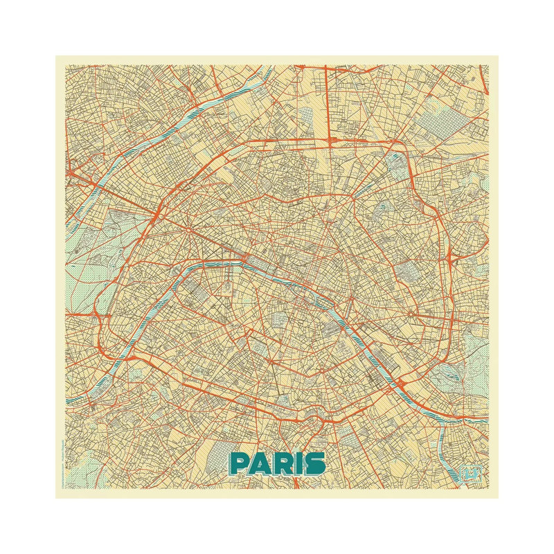Paris Retro Urban Blueprint Map by Hubert Roguski - Wrapped Canvas Print, 30.48 cm H x 30.48 cm W