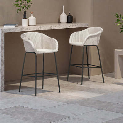 Outdoor Metal Wicker Barstool, Set Of 2