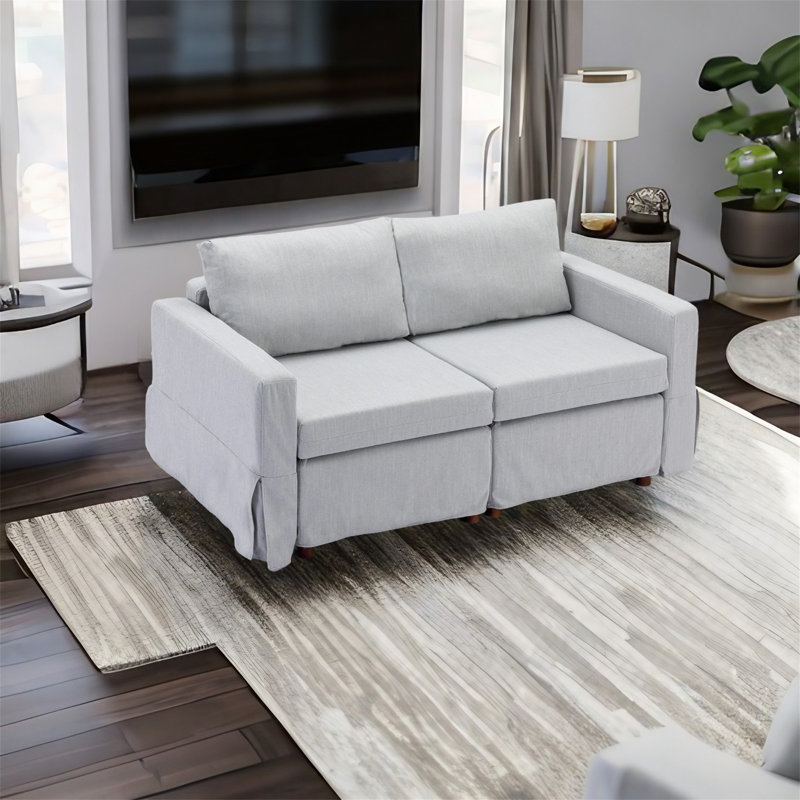 Upholstered L-Shaped Sectional Reversible, Light Gray 100% Linen