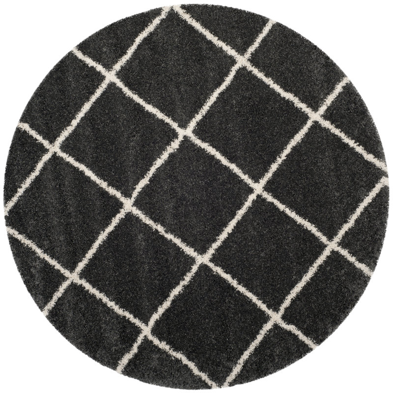 Humberto Hudson Shag Performance Geometric Rug, Round 5'3", Dark Gray/Ivory