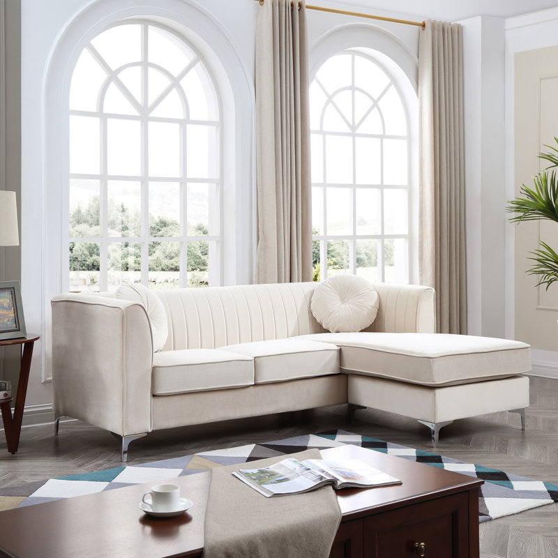 Bailey Velvet L-Shaped Sectional Reversible, Ivory