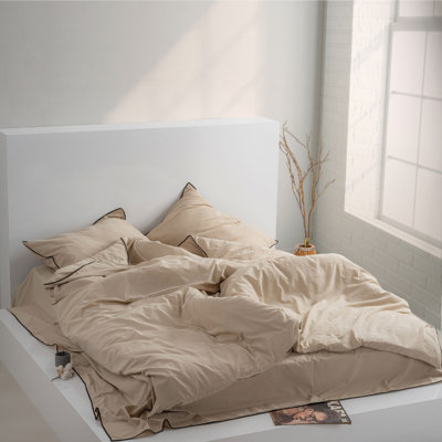 Cotton Solid Colour Duvet Cover Set with Pillowcases Included