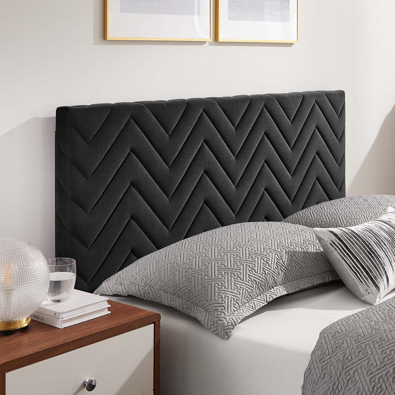 Modway Leah Chevron Tufted Performance Velvet Platform Bed, Charcoal, King