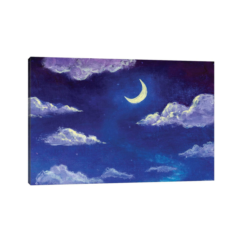 Glowing Month Moon and Clouds on the Blue Night Sky 1 Piece Wrapped Canvas Painting, 101.6 cm H x 66.04 cm W x 1.91 cm D