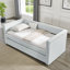 Lit de jour simple, canapé-lit rembourré, le bas se retire pour former un lit, tissu en velours côtelé rayé - gris clair (86 po x 43,5 po x 34 po)