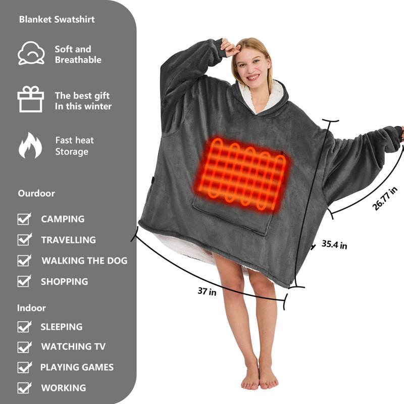 Sweat à capuche chauffant à piles avec surmatelas Sherpa, Gris