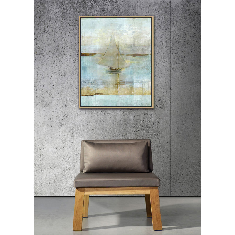 Voile au crépuscule - cadre flottant, peinture sur toile, Cadre doré, H 22 po x l 18 po x P 2 po