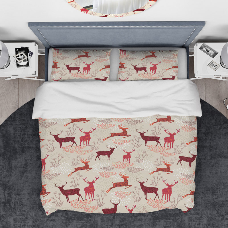 Ensemble de housse de couette Designart Christmas Deers, Housse de couette grand + 2 taies décoratives