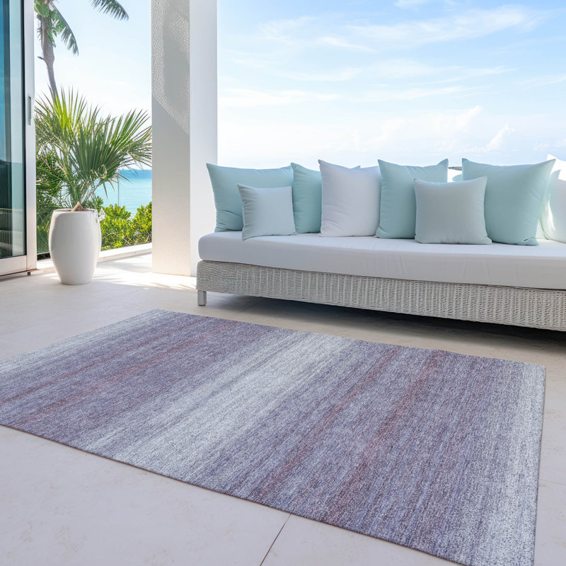 Lavender Ombre Stripe Washable Synthetic Indoor/Outdoor Rug