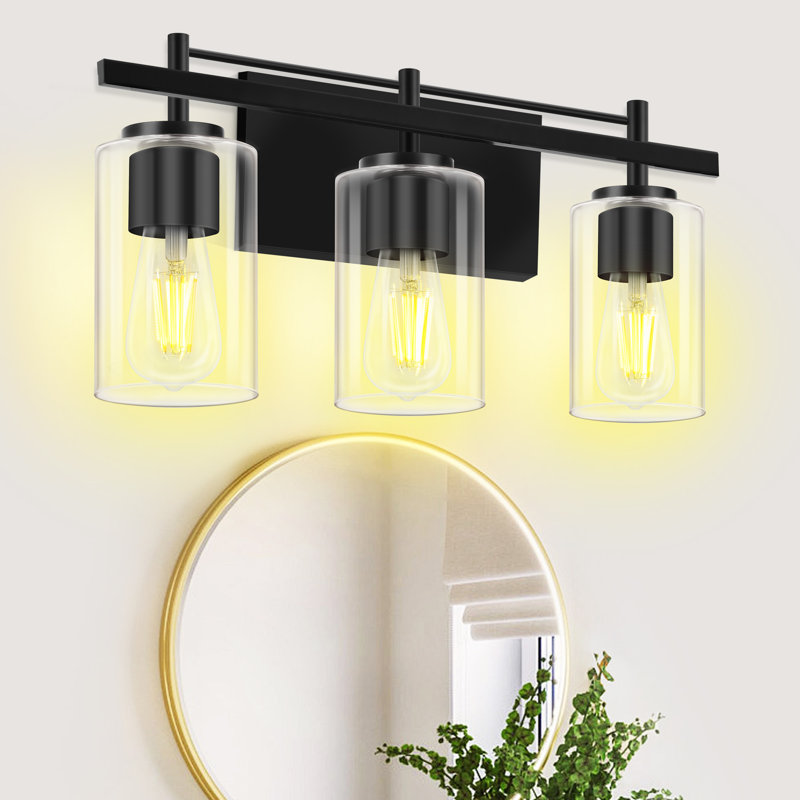 Luminaire de meuble-lavabo moderne à 3 lumières avec abat-jour en verre transparent et cadre en métal pour salle de bain, miroir de meuble-lavabo