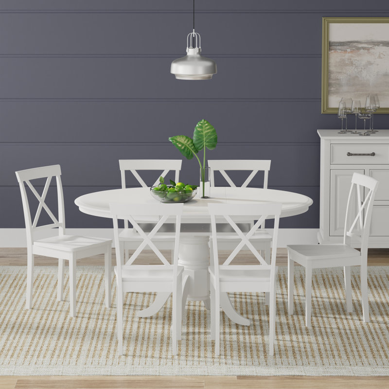 Ensemble de salle à manger Dawel, Blanc, Blanc, Ensemble repas 7 pièces