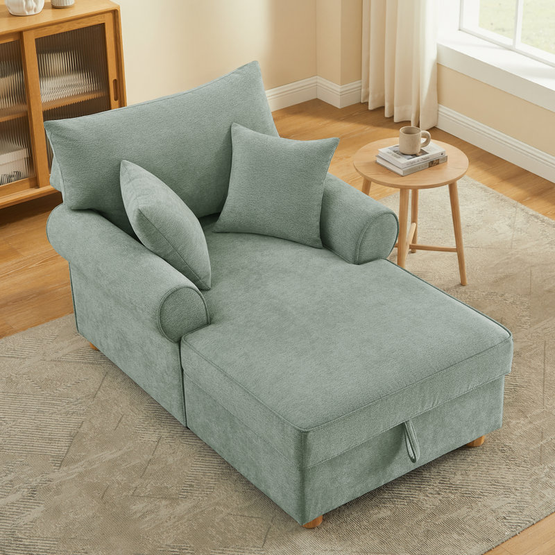 Chaise longue rembourrée en chenille avec rangement (ensemble de 2), Mint Green